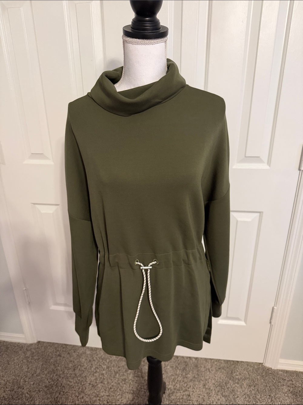 Varley Olive Drawstring Funnel-Neck Sweater